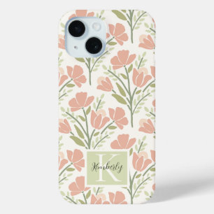 Funda Para iPhone 15 Flores Monogramadas Neutras Serenas