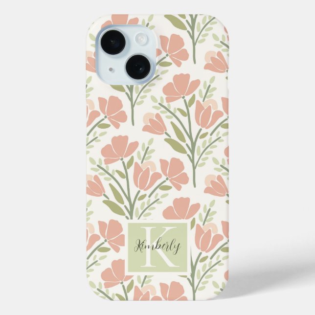 Funda De Case-Mate Para iPhone Flores Monogramadas Neutras Serenas (Reverso )