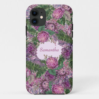 Funda Para iPhone 11 Flores moradas con nombre