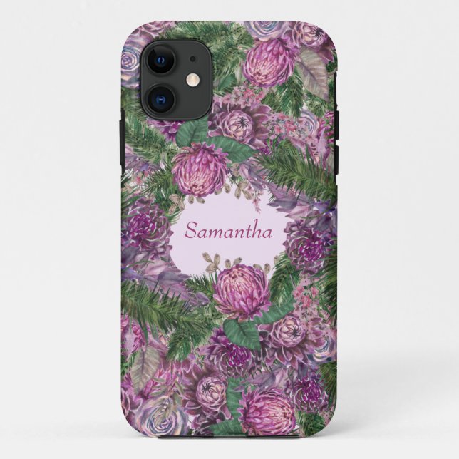 Funda De Case-Mate Para iPhone Flores moradas con nombre (Reverso)
