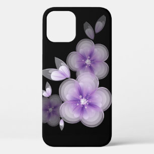 Funda Para iPhone 12 Flores moradas en negro