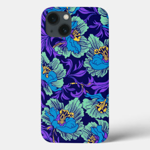 Funda Para iPhone 13 Flores moradas y azules William Morris