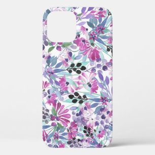 Funda Para iPhone 12 Flores moradas y bayas: acuarela
