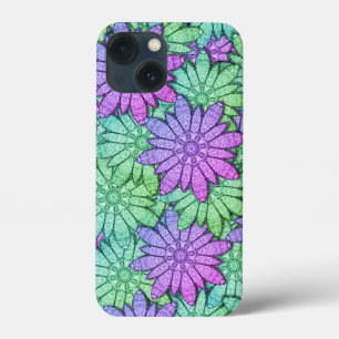 Funda Para iPhone 13 Mini Flores moradas y verdes divertidas