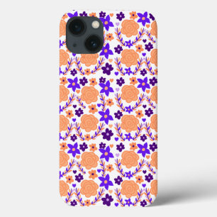 Funda Para iPhone 13 Flores naranjas Y Azules