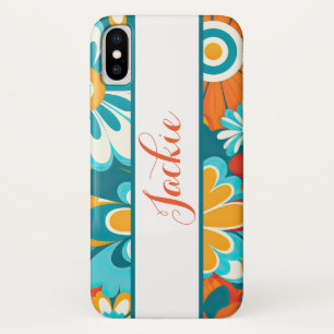 Funda Para iPhone X Flores naranjas y verdes retro de los 70