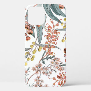 Funda Para iPhone 12 Flores nativas australianas. Patrón sin foco negro