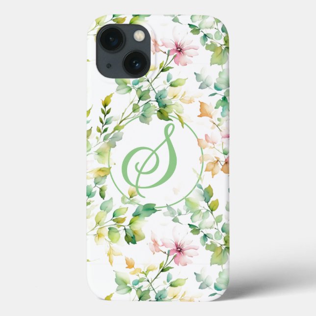 Funda De Case-Mate Para iPhone Flores naturales de acuarela verde elegante (Reverso)
