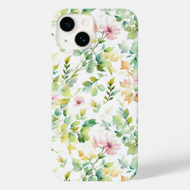 Funda De Case-Mate Para iPhone Flores naturales de acuarela verde elegante (Reverso )