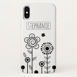 Funda Para iPhone X Flores negras, blancas y simples y nombres florale