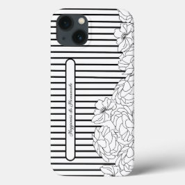 Funda Para iPhone 13 Flores negras y blancas con rayas