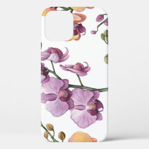 Funda Para iPhone 12 Flores orquídeas acuarelas, patrón ininterrumpido.
