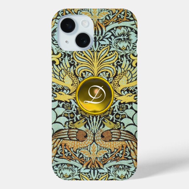 FUNDA DE Case-Mate PARA iPhone FLORES, PÁQUINAS Y DRAGONES MONOGRAMA AMARILLO (Reverso )