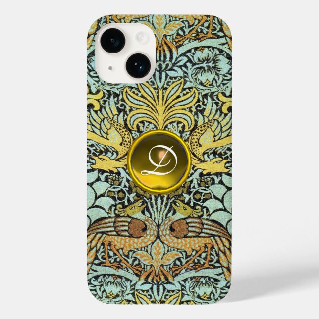 FUNDA DE Case-Mate PARA iPhone FLORES, PÁQUINAS Y DRAGONES MONOGRAMA AMARILLO (Reverso )