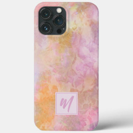 Funda Para iPhone 13 Pro Max Flores Pastel con Monograma de Letra Script Chic