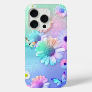 Funda Para iPhone 15 Pro Flores pasteles y mariposas