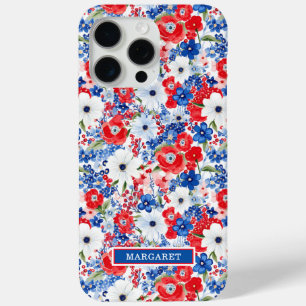 Funda Para iPhone 15 Pro Max Flores Patrióticas Monogramadas