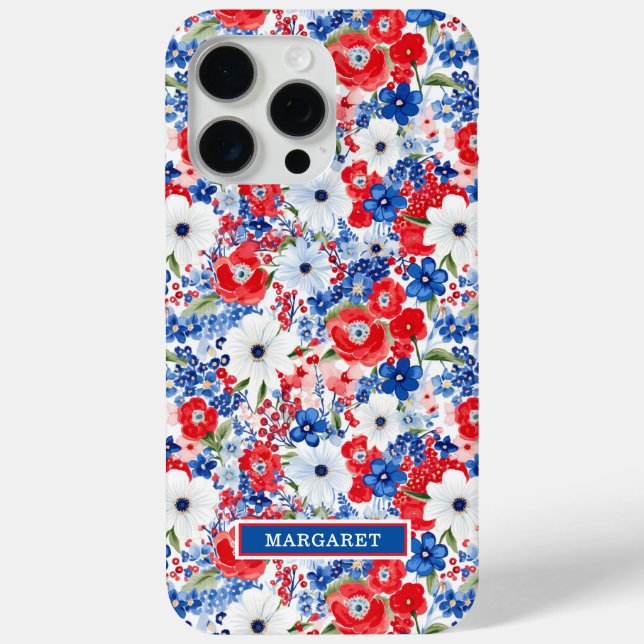 Funda De Case-Mate Para iPhone Flores Patrióticas Monogramadas (Reverso )