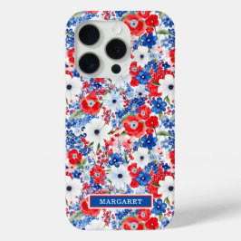 Funda Para iPhone 15 Pro Flores Patrióticas Monogramadas