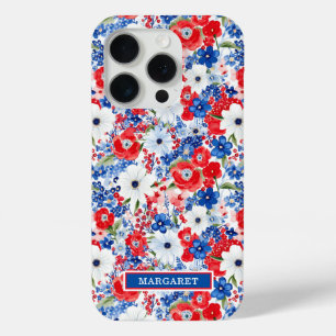 Funda Para iPhone 15 Pro Flores Patrióticas Monogramadas