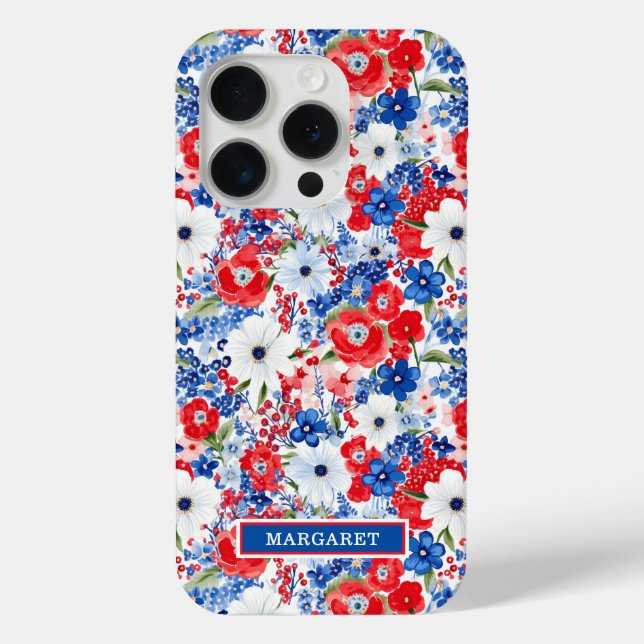 Funda De Case-Mate Para iPhone Flores Patrióticas Monogramadas (Reverso )