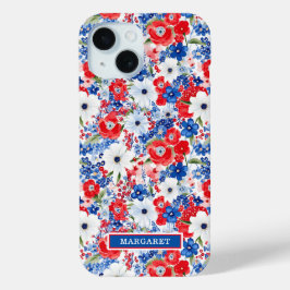 Funda Para iPhone 15 Flores Patrióticas Monogramadas