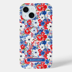 Funda Para iPhone 15 Flores Patrióticas Monogramadas