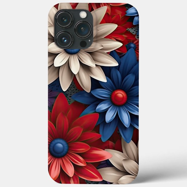 FUNDA DE Case-Mate PARA iPhone FLORES PATRIÓTICOS BLANCOS AZULES AMERICANOS (Reverso )