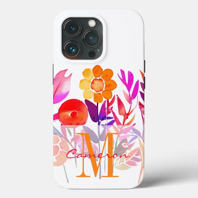 Funda De Case-Mate Para iPhone flores personalizadas con monograma y nombre (Reverso )