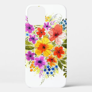Funda Para iPhone 12 Flores pintadas a mano, ramo de acuarela brillante