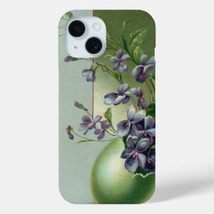 Funda Para iPhone 15 Flores púrpuras en flor vintage en huevo de Pascua