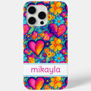 Funda Para iPhone 15 Pro Max Flores Retro Groovy Hippie Corazones Personalizado