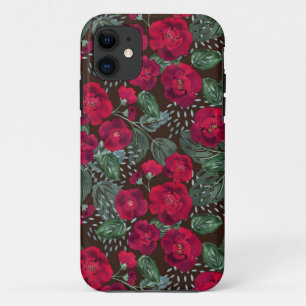 Funda Para iPhone 11 Flores rojas, acuarela floral.