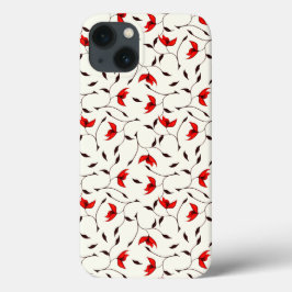 Funda Para iPhone 13 Flores rojas de elegante patrón floral