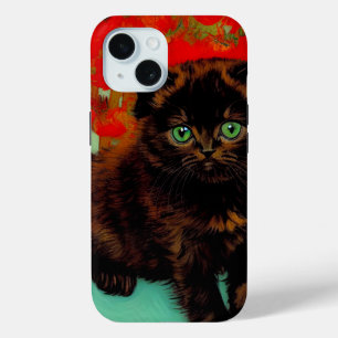 Funda Para iPhone 15 Flores rojas de gato negro Van Gogh