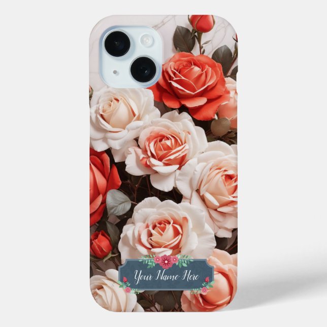 Funda De Case-Mate Para iPhone Flores rojas rosadas románticas en mármol blanco (Reverso )
