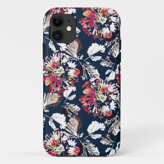 Funda De Case-Mate Para iPhone Flores rojas y blancas en azul. (Reverso)