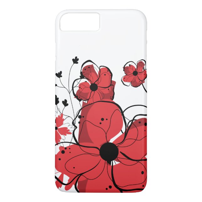 Funda De Case-Mate Para iPhone Flores rojas y negras femeninas modernas (Reverso)