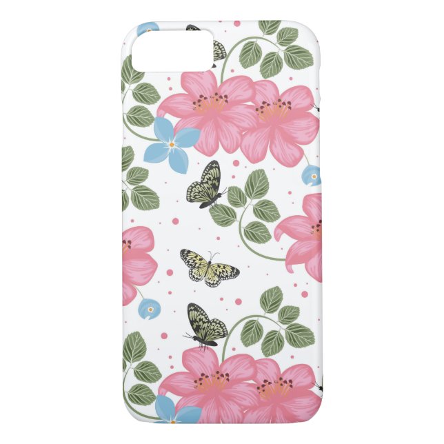 Funda De Case-Mate Para iPhone Flores Rosa Y Azul bonito (Reverso)