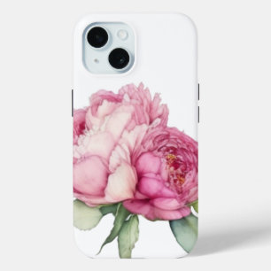 Funda Para iPhone 15 Flores rosadas color agua peonías rosadas rosadas 