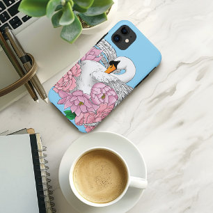 Funda Para iPhone 11 Flores rosadas de cisne blanco