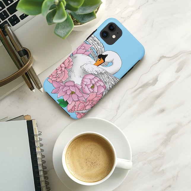 Funda De Case-Mate Para iPhone Flores rosadas de cisne blanco (Subido por el creador)