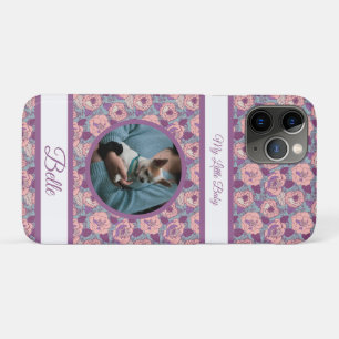 Funda Para iPhone 11 Pro Flores rosadas moradas y pancartas con nombre/fras