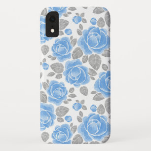 Funda Para iPhone XR Flores rosas azules. Patrón de color de agua