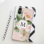 Funda Para iPhone XS Max Flores rosas color de agua modernas monogramadas<br><div class="desc">Flores rosas color de agua modernas monogramadas</div>