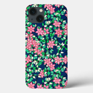 Funda Para iPhone 13 Flores rosas, fondo azul oscuro
