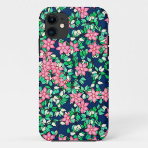 Funda Para iPhone 11 Flores rosas, fondo azul oscuro