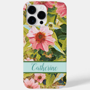 Funda Para iPhone 14 Pro Max De Case-Mate Flores rosas hojas verdes nombre Ca personalizado