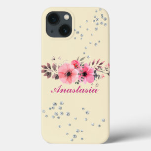 Funda Para iPhone 13 Flores rosas increíbles con tu nombre