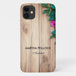 Funda Para iPhone 11 Flores rosas madera marrón